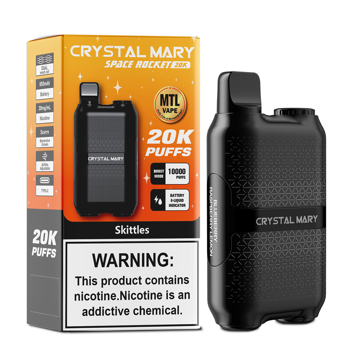 （3 pieces）CRYSTAL MARY 20000 20K Puffs Vape Dual Mesh LED Display Disposable Vape EU Warehouse