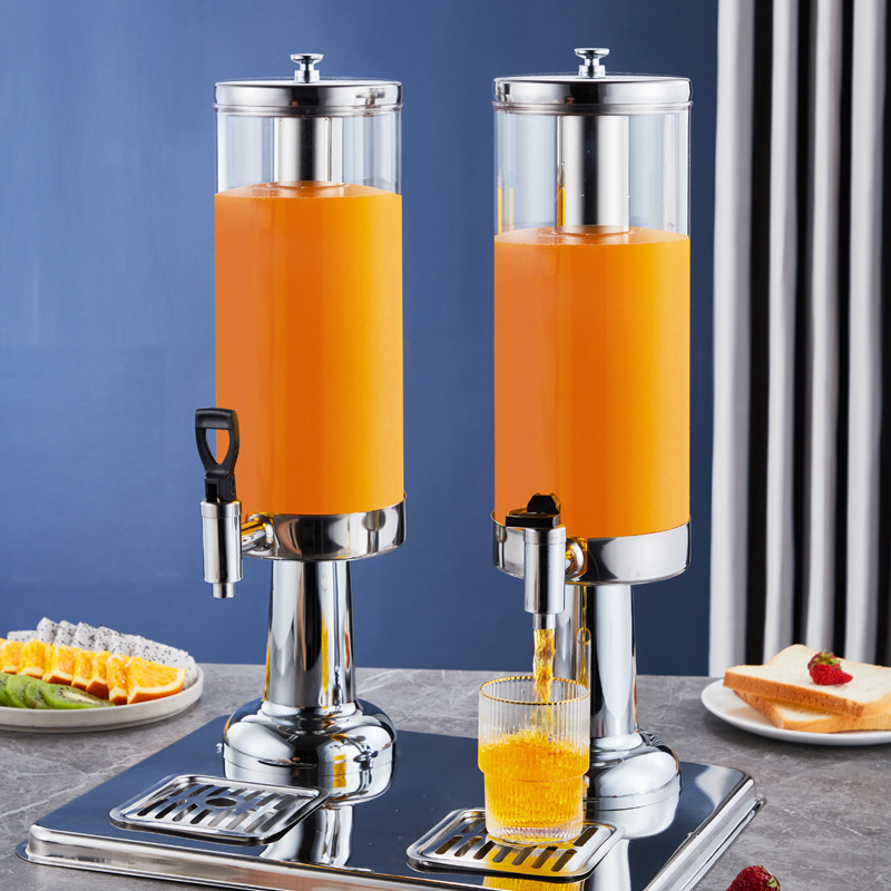 Stainless steel buffet juice tripod commercial hotel cold beverage machine with faucet single head double head transparent juice bucket