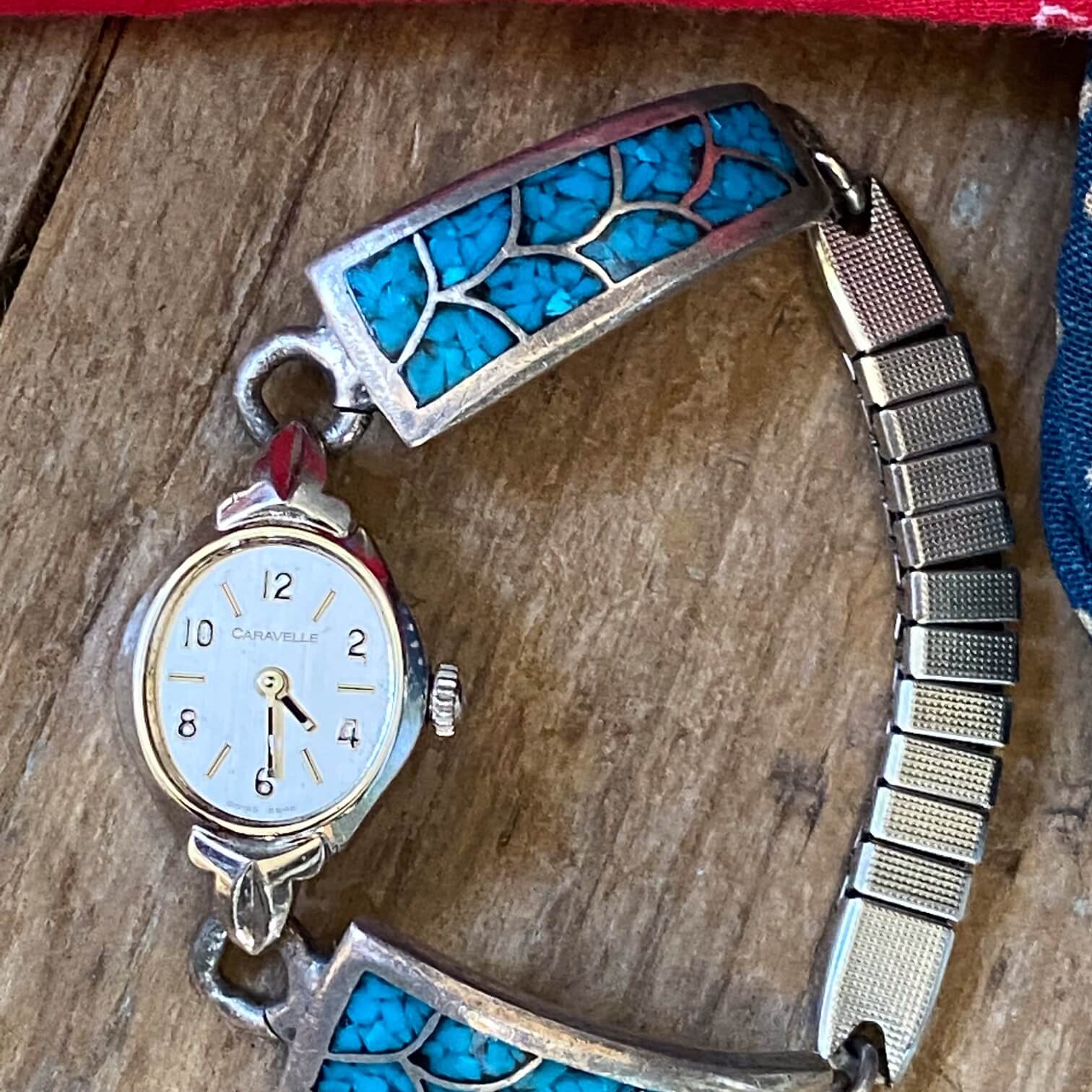 Vintage Sterling Silver Turquoise Mosaic Watch Band Plates