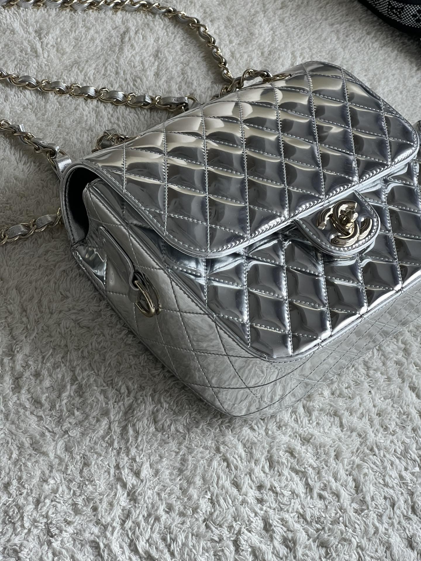 24C Mirror Calfskin Backpack & Star Coin Purse AS4649 in Metallic Silver with Light Gold-Tone Hardware - Mocuir