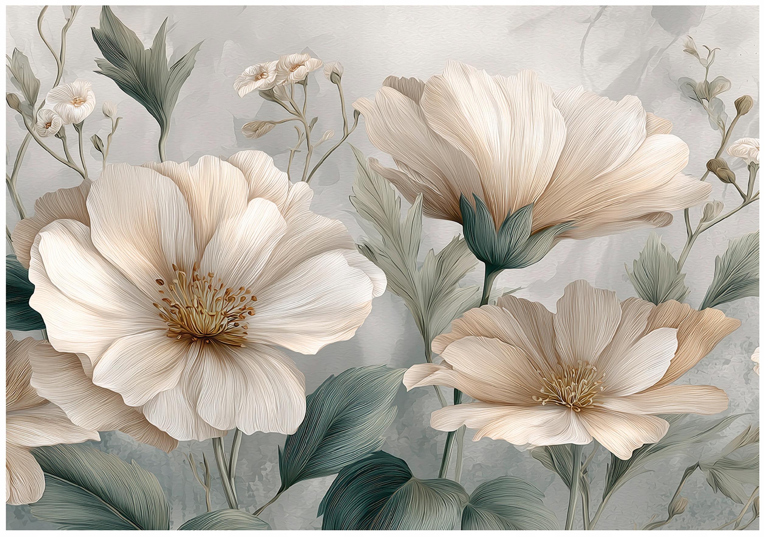 Abstract floral wall mural, concrete design, for bedroom or living room, non-woven wallpaper