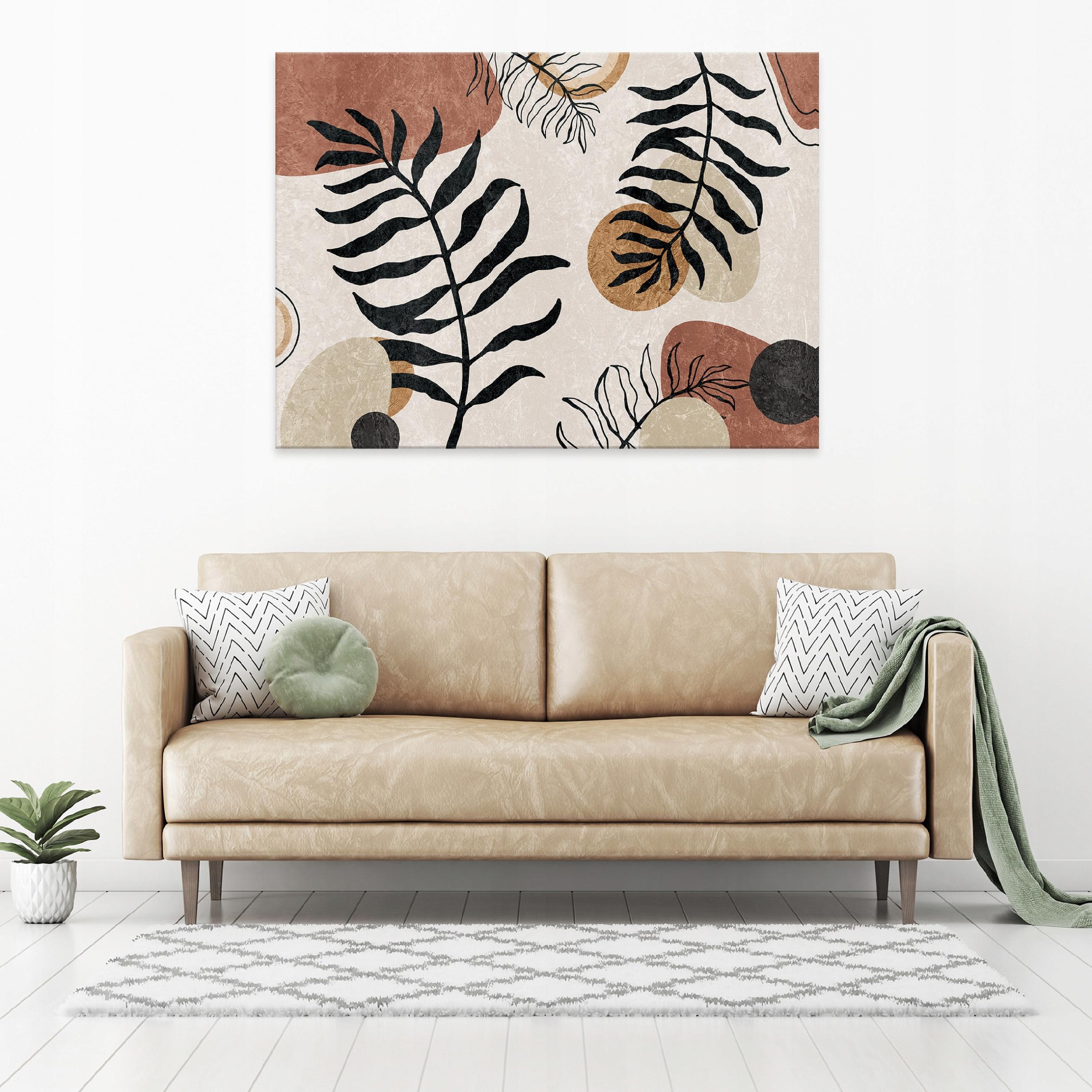 Boho leaves canvas print, large, beige, 60x40