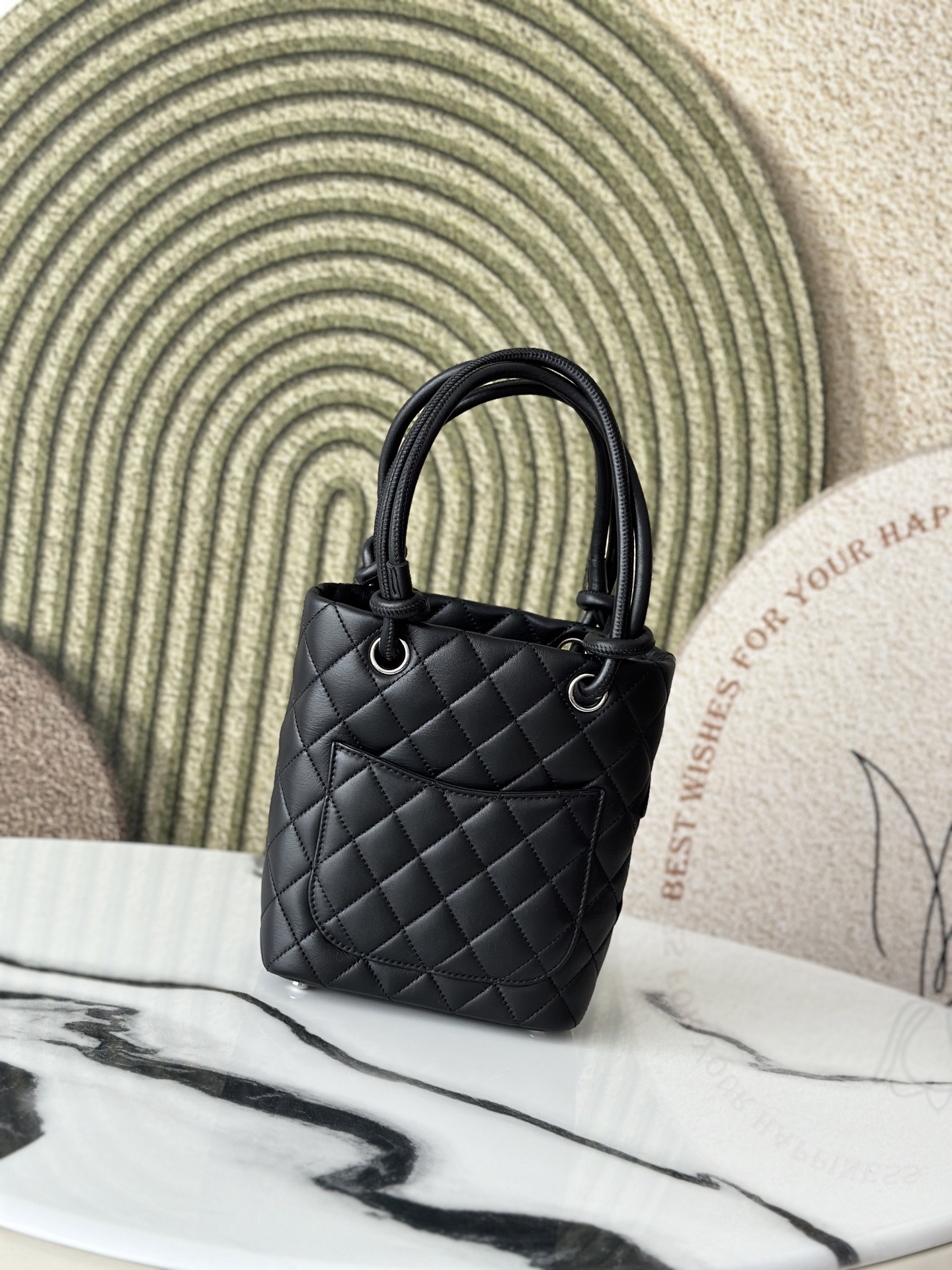 Black Quilted Cambon Mini Tote Bag with Patent CC Logo - Mocuir