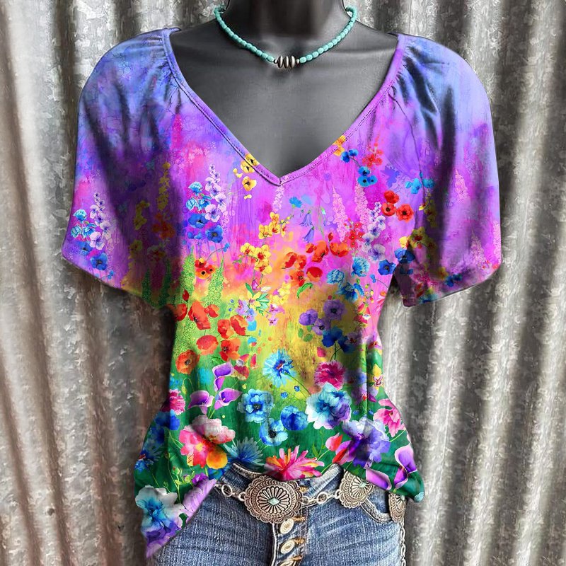Colorful flowers drawing ethnic graphic tees