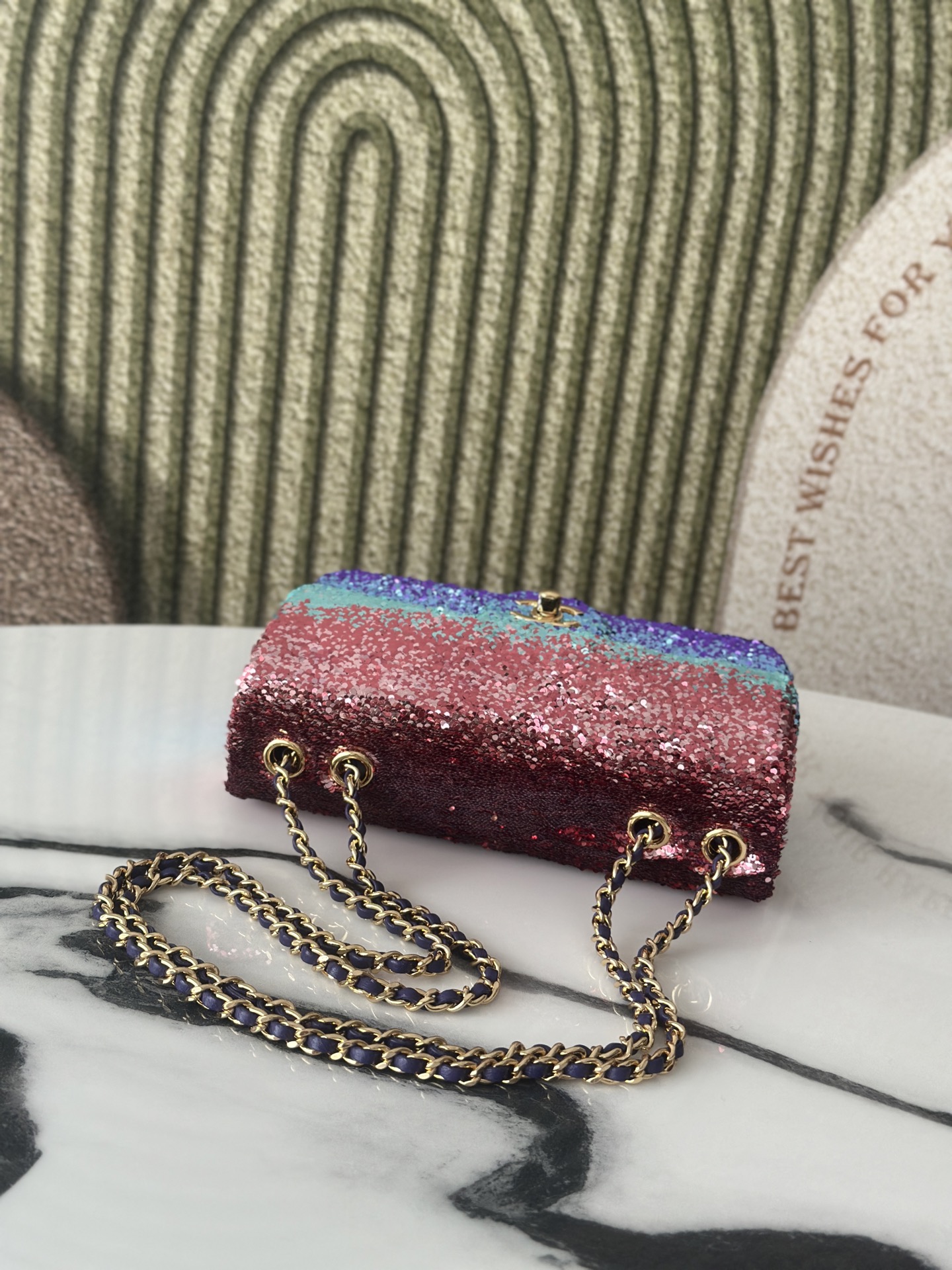Limited Edition Ombré Rainbow Sequin Mini Classic Flap Bag with Gold-Tone Hardware - Mocuir