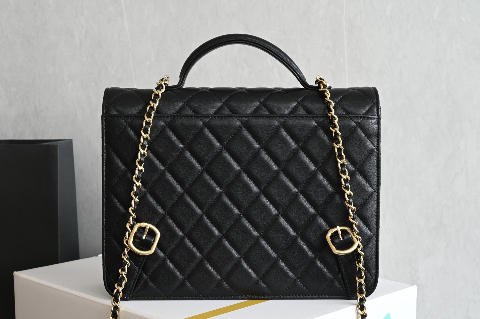 2025B Backpack in Black Shiny Lambskin with Gold-Tone Hardware (Model AS5704) - Mocuir