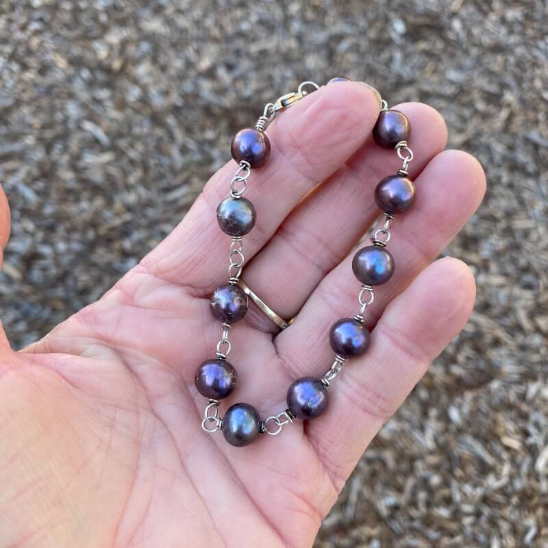 Black Freshwater Pearl Bracelet in Sterling Silver