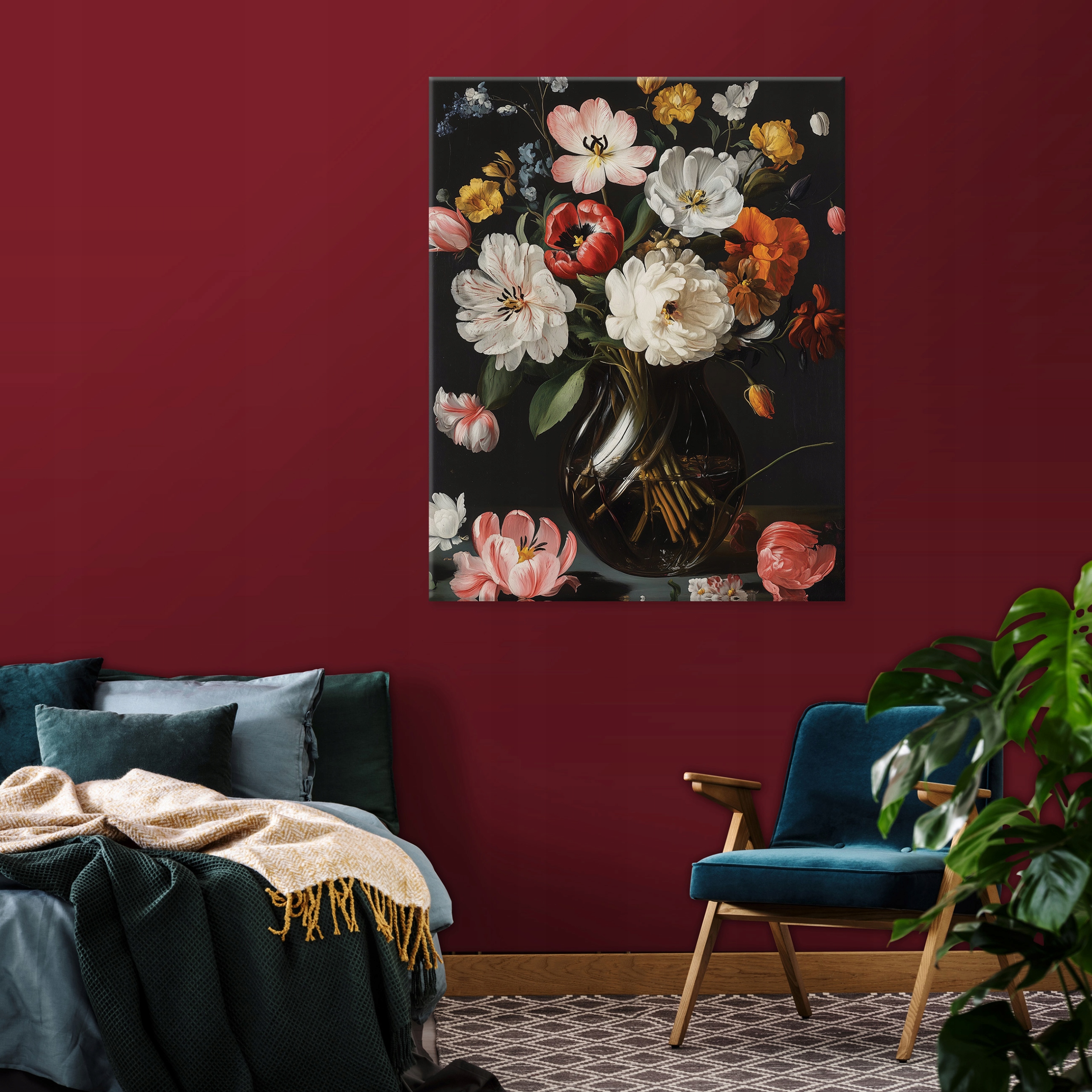 Painting for the living room or bedroom, flowers, black, modern, on canvas, wall, 40x30