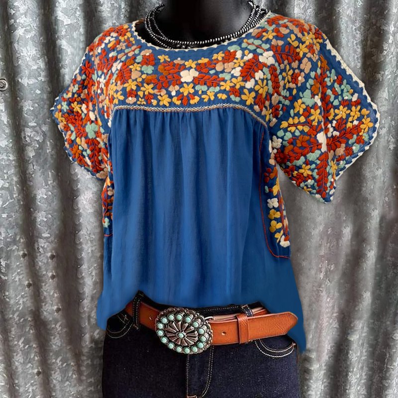 Flower short-sleeved black western graphic tees