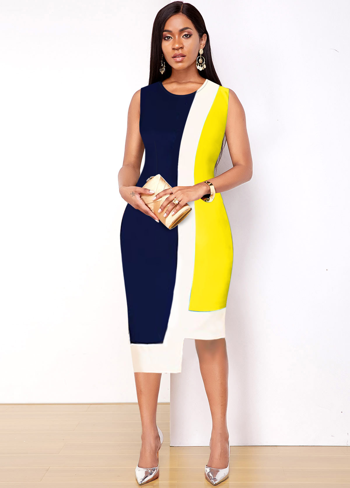 Sleeveless Asymmetric Hem Contrast Dress