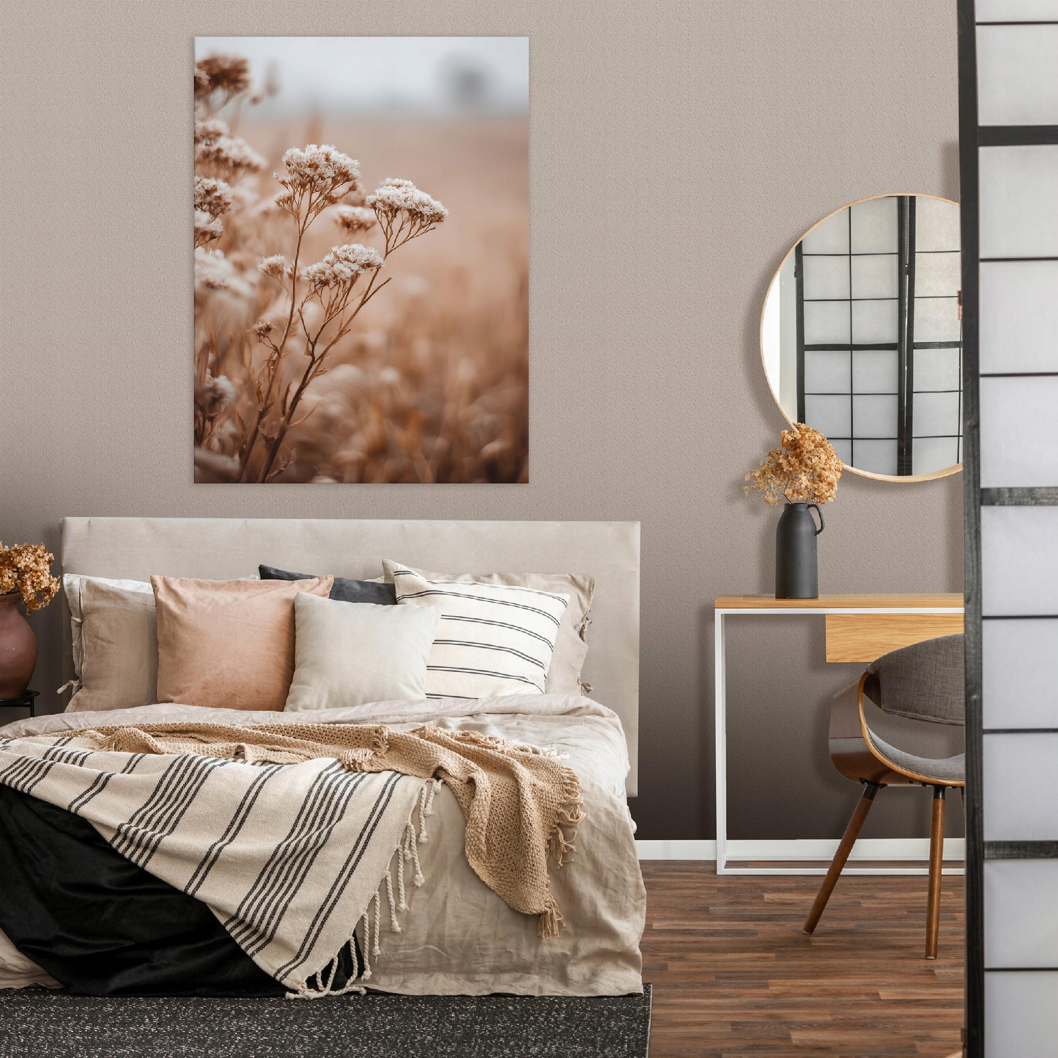 Boho-style wildflower and grass nature print on canvas (40x30) for the bedroom or living room