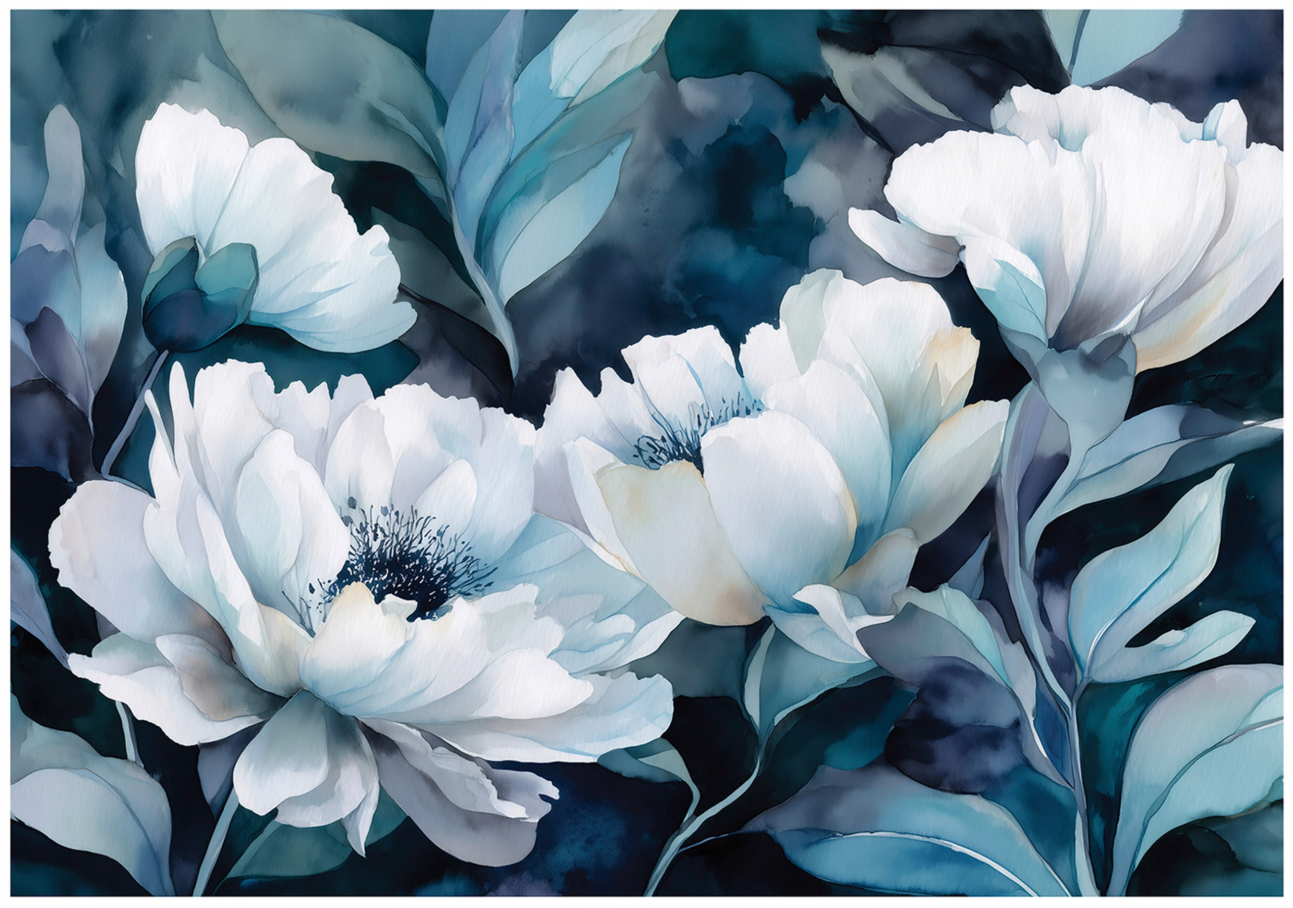 Blue and white flower wall mural for bedroom or living room, non-woven wallpaper,