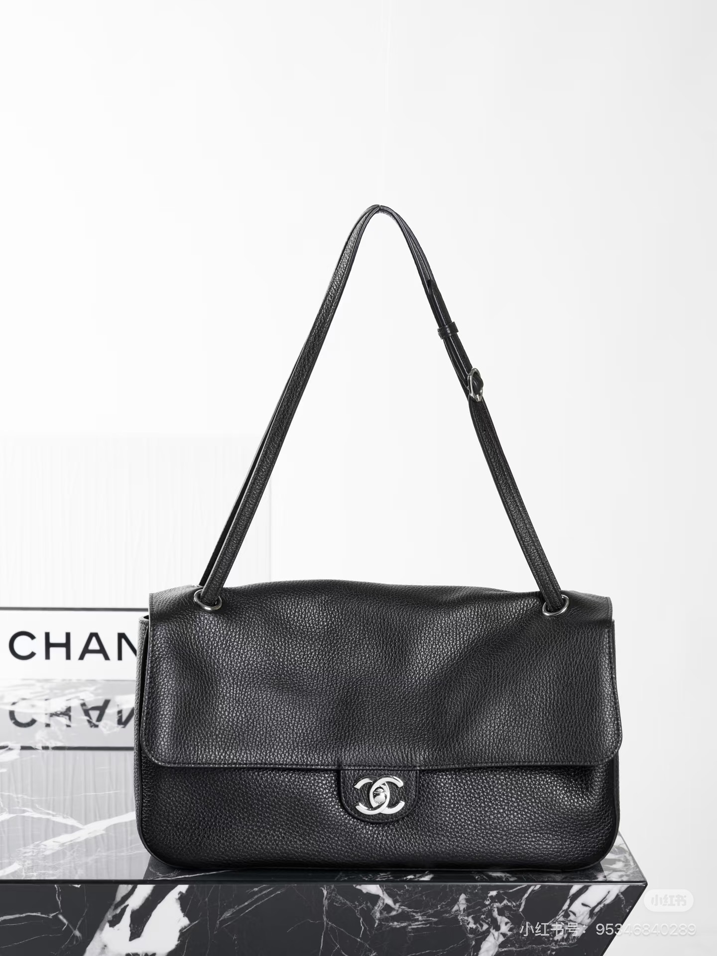 Spring-Summer 2026 Black Caviar Calfskin Flap Tote with Silver-Tone CC Turnlock - Mocuir