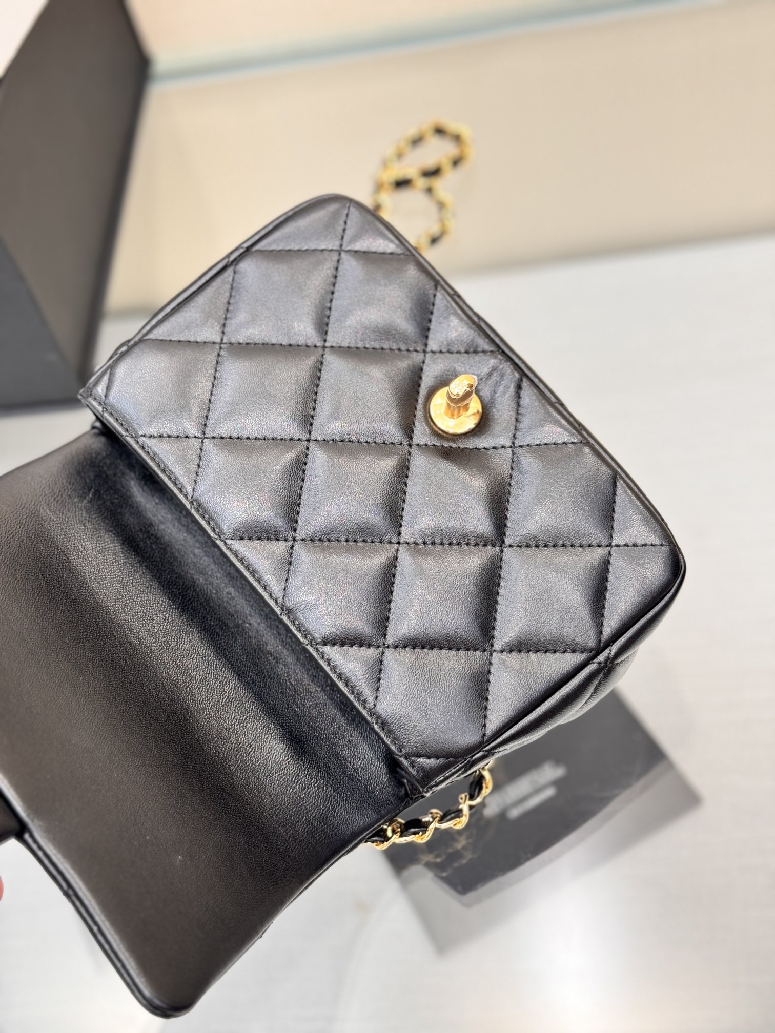 24B Classic Flap Mini with Twist Handle in Black Waxed Lambskin with Gold-Tone Hardware (Model AS5166) - Mocuir