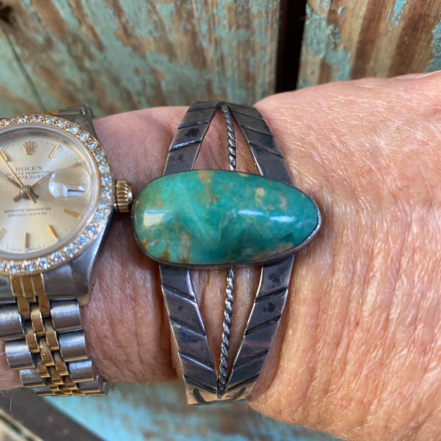 Early Navajo Ingot Formed Bracelet Turquoise Sterling Silver