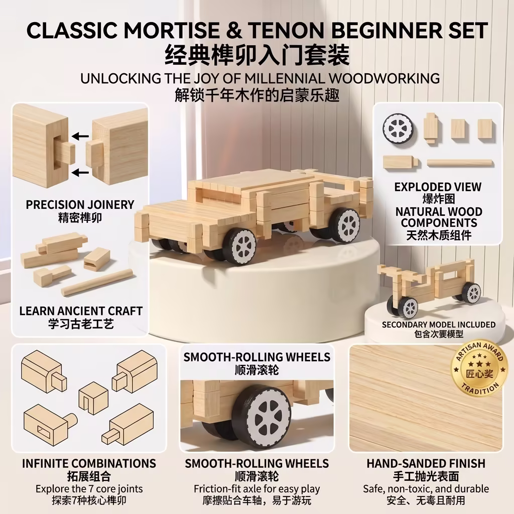 Wooden Vehicle Mortise and Tenon Building Blocks Set 榫卯木质车辆积木套装