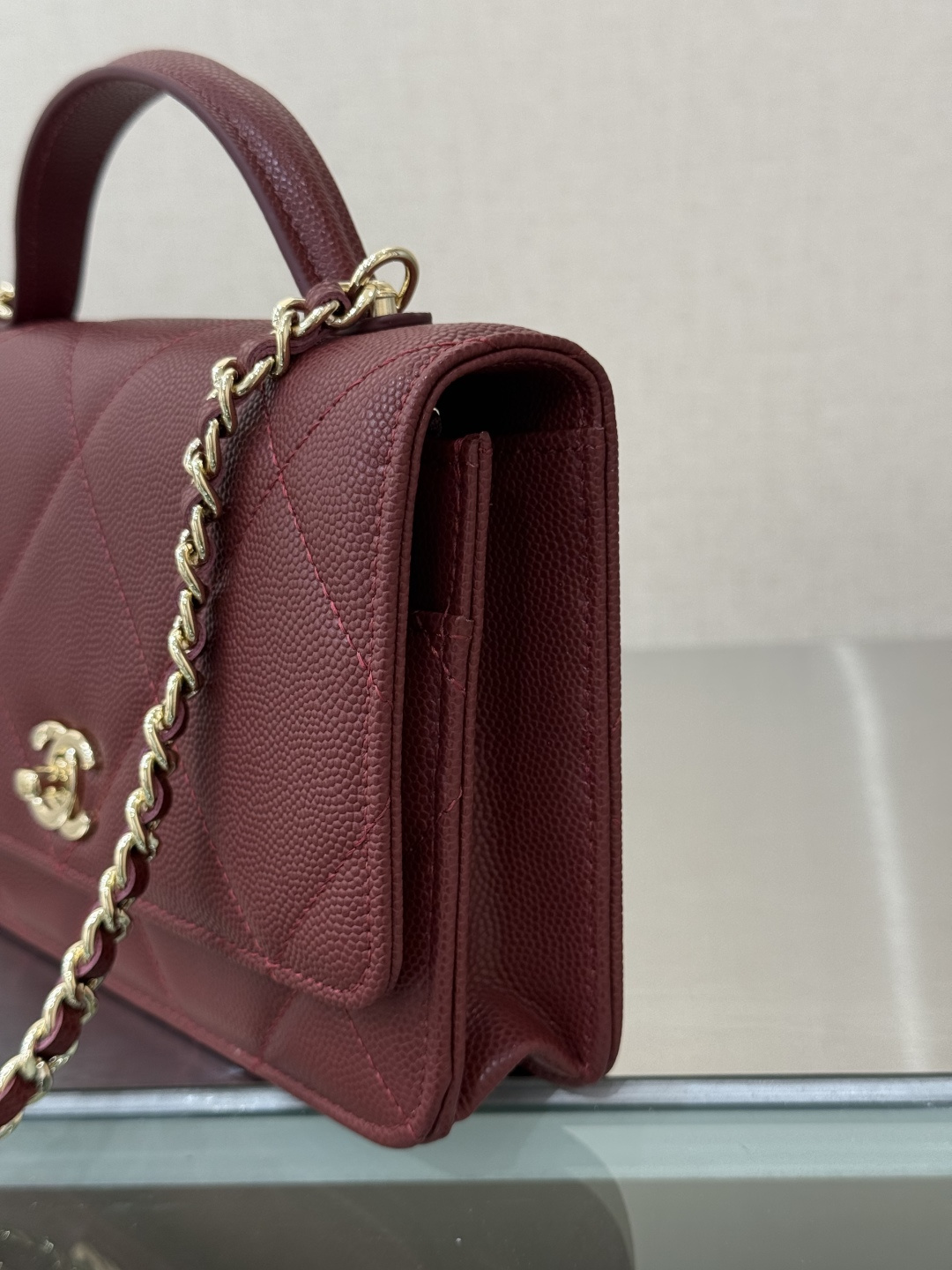 Classic Wallet On Chain with Top Handle（Burgundy） - Mocuir