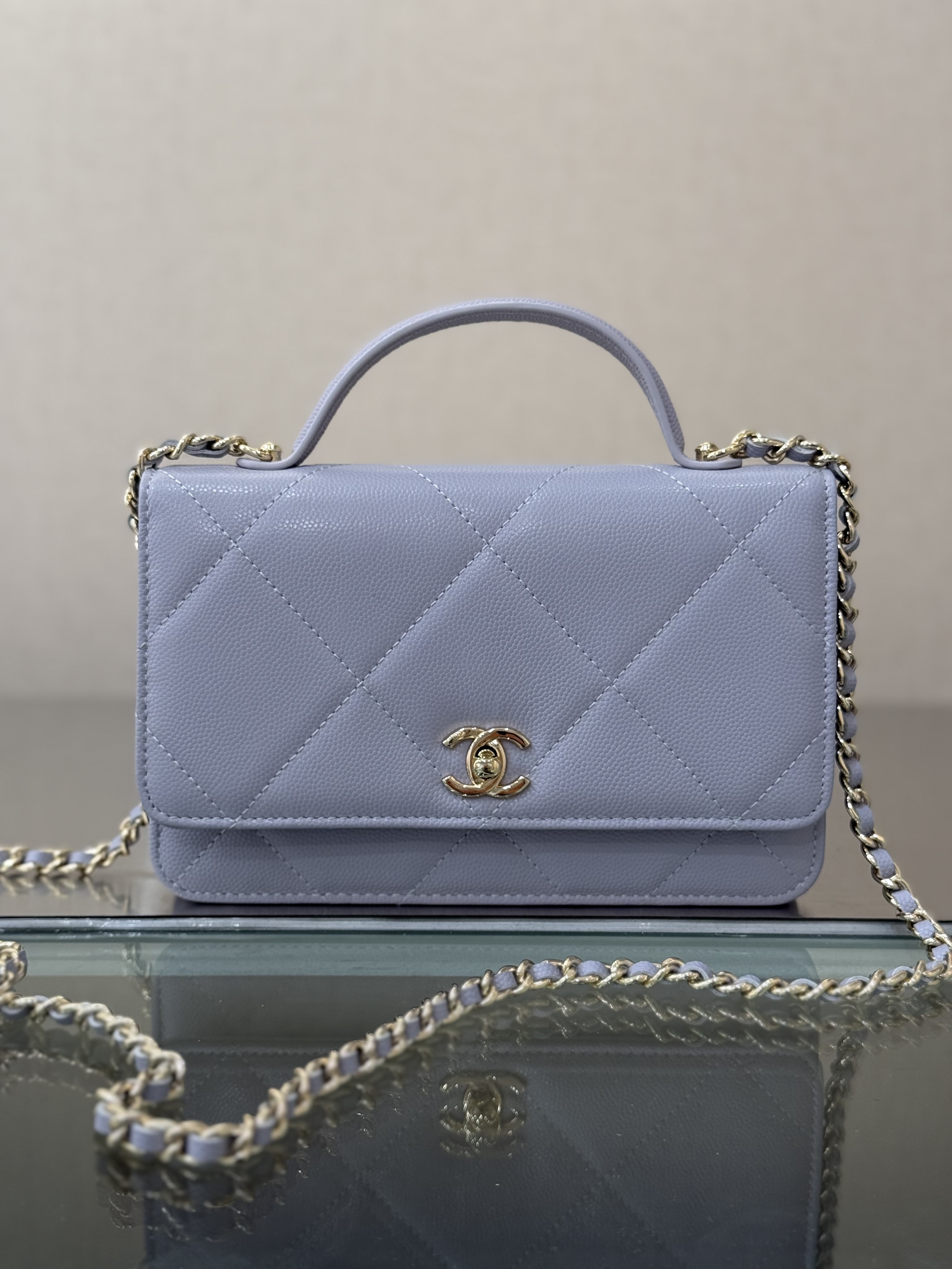 Classic Wallet On Chain with Top Handle（Gray-Blue） - Mocuir