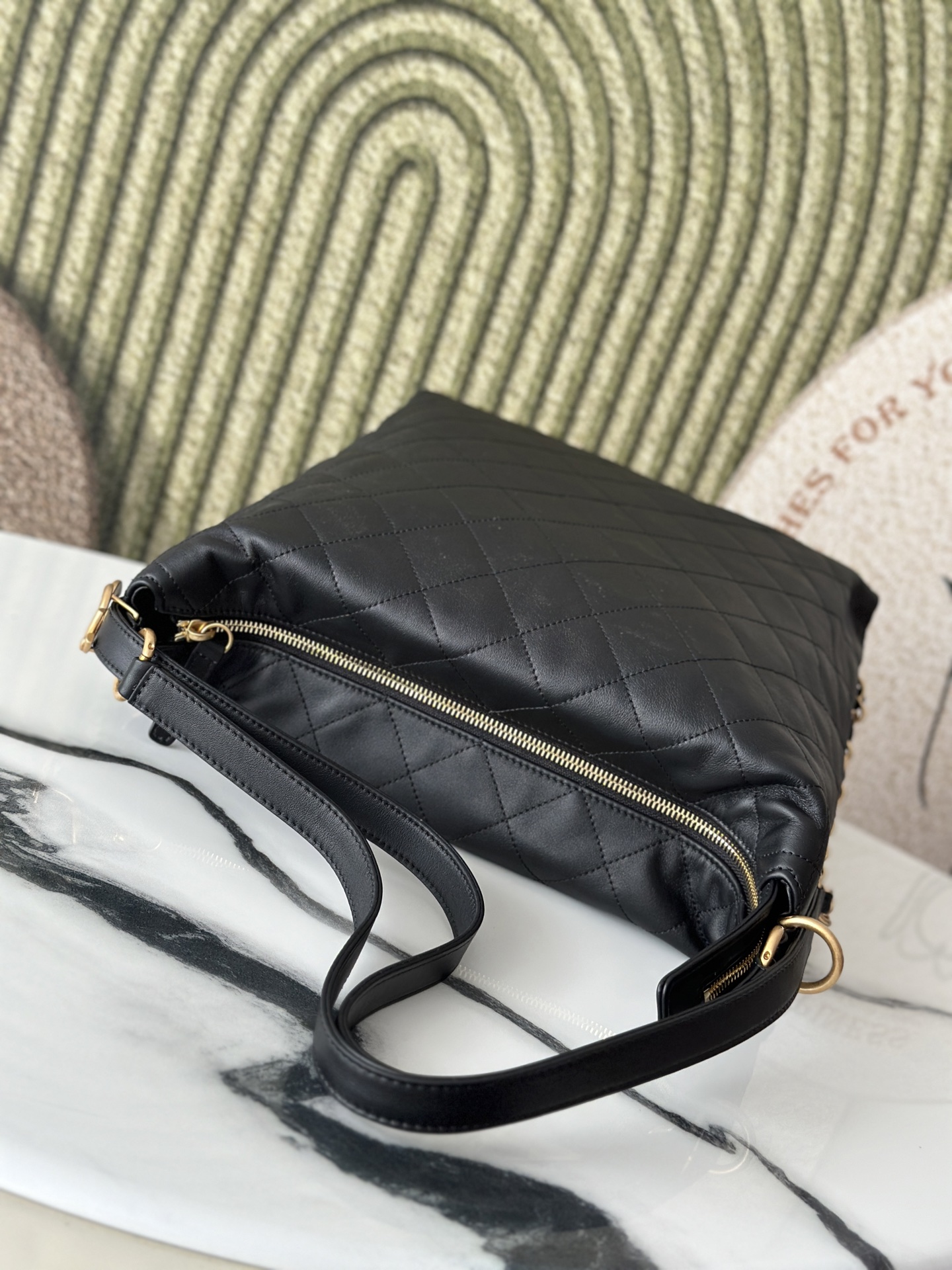 Quilted Calfskin Large Hobo Bag in Black Calfskin with Gold-Tone Hardware - Mocuir