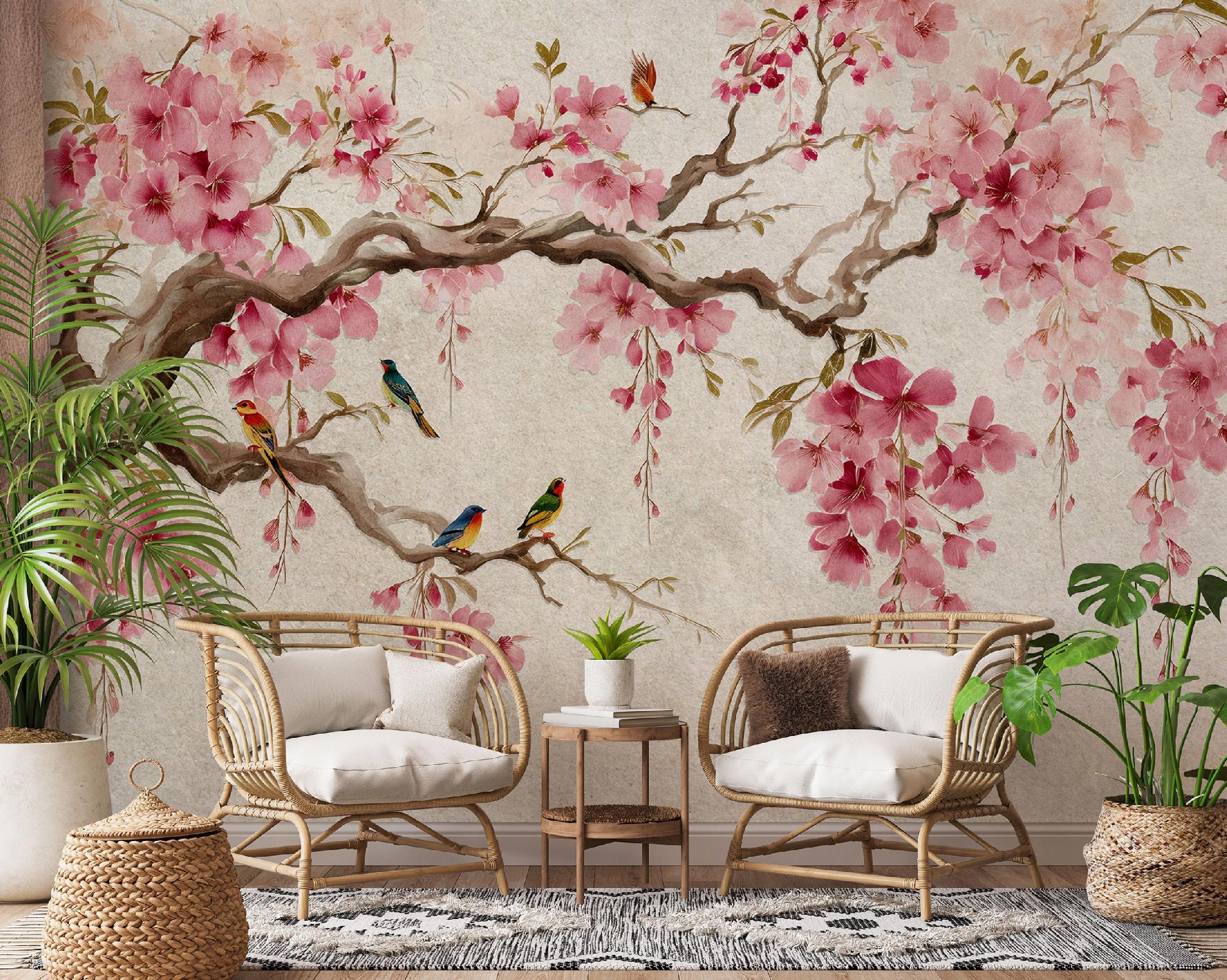 Wall mural tree cherry blossoms bedroom living room wallpaper non-woven