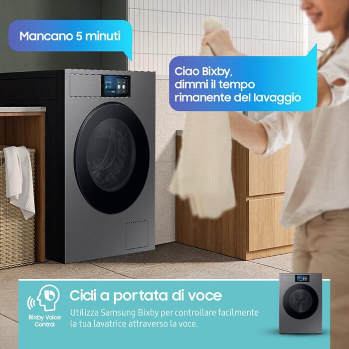 SAMSUNG - Lavatrice WF90F09C4SU3 9KG Classe A-Dark Silver Steel - oblò Nero