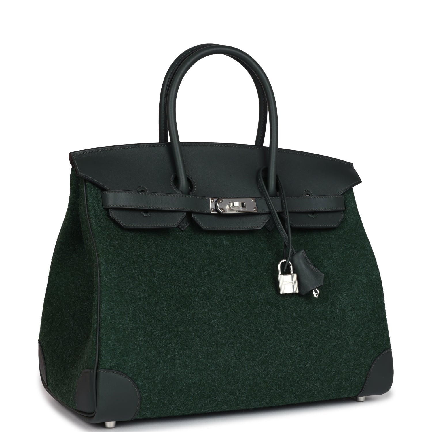 Birkin 35 Vert Anglais Feutre Wool and Vert Fonce Feutre Swift Palladium Hardware