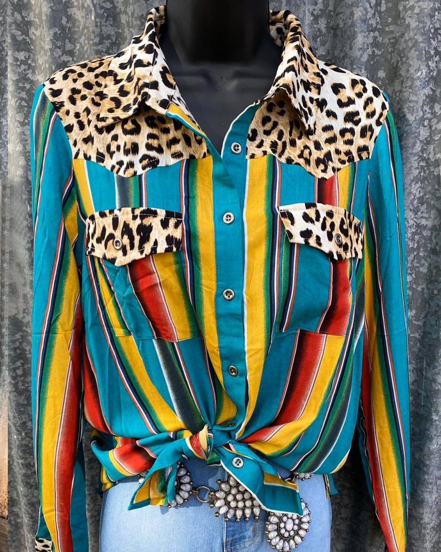 Women Serape Leopard Top