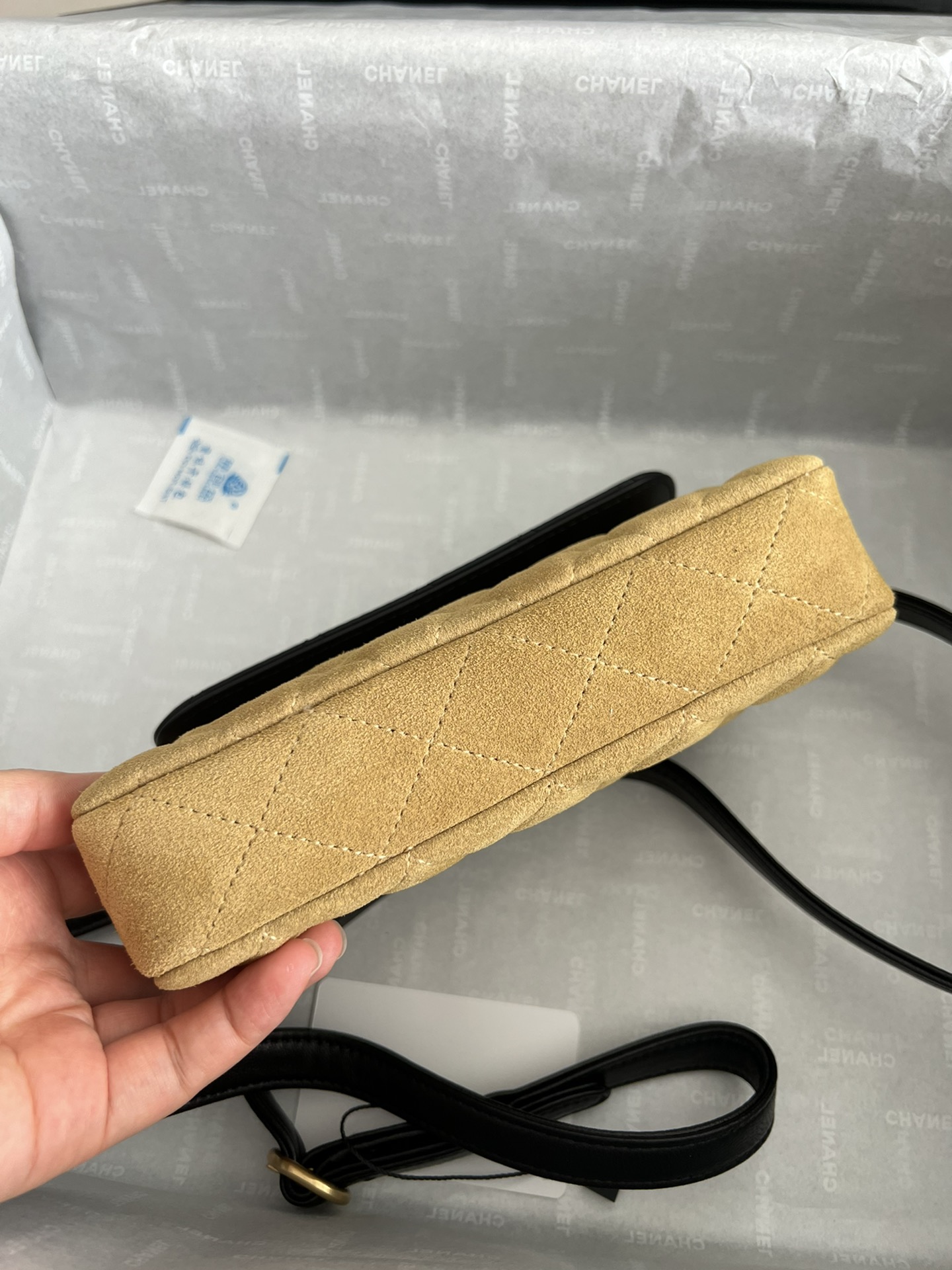 25A Lambskin & Suede Quilted Flap Bag in Black & Camel with Gold-Tone Hardware - Mocuir