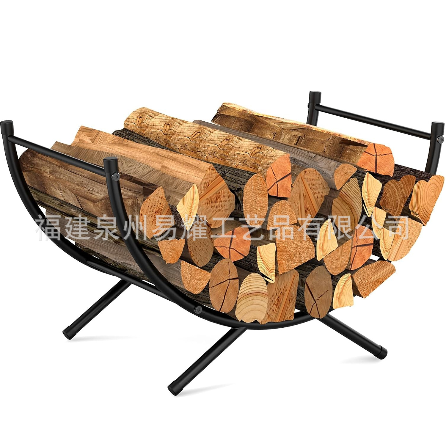 Casual Round Tube Curved Firewood Rack Metal Fireplace Firewood Storage Rack Indoor and Outdoor Suitable Wooden Rack Firewood Rack