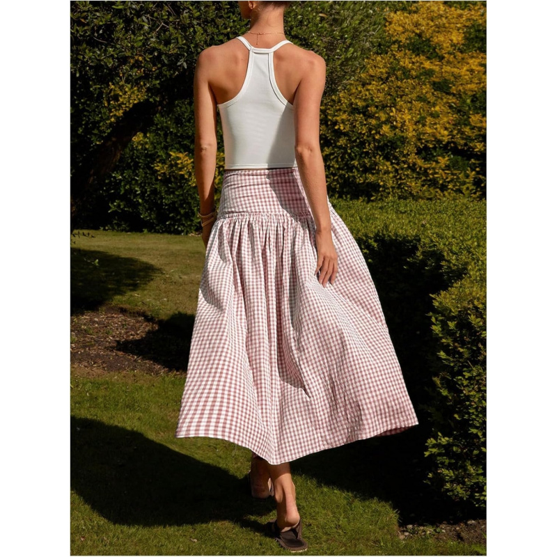Women's Plaid Gingham Maxi Skirt