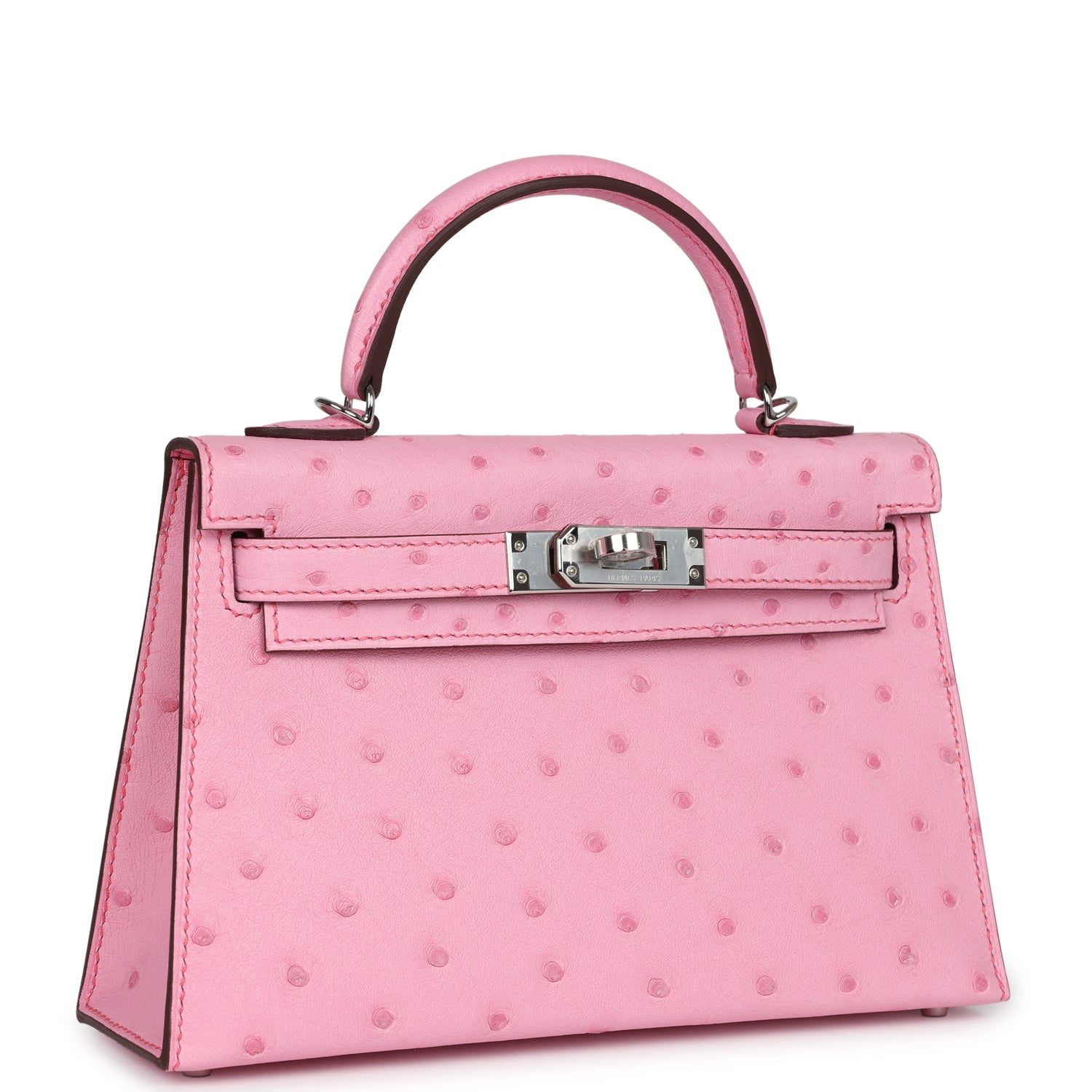 Kelly Sellier 20 Bubblegum Ostrich Palladium Hardware