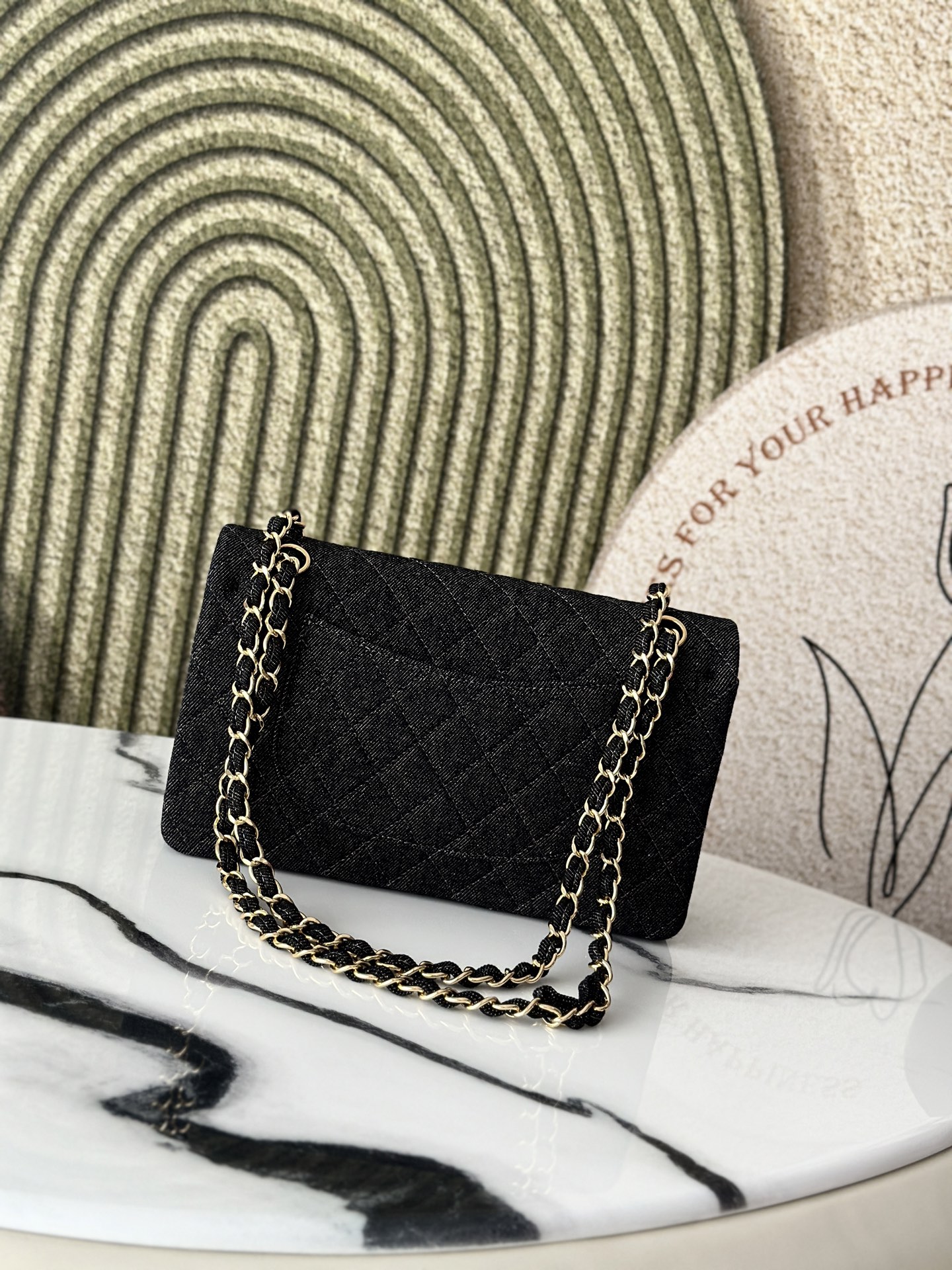 Black Denim Quilted Medium Classic Flap Bag with Gold Hardware - Mocuir