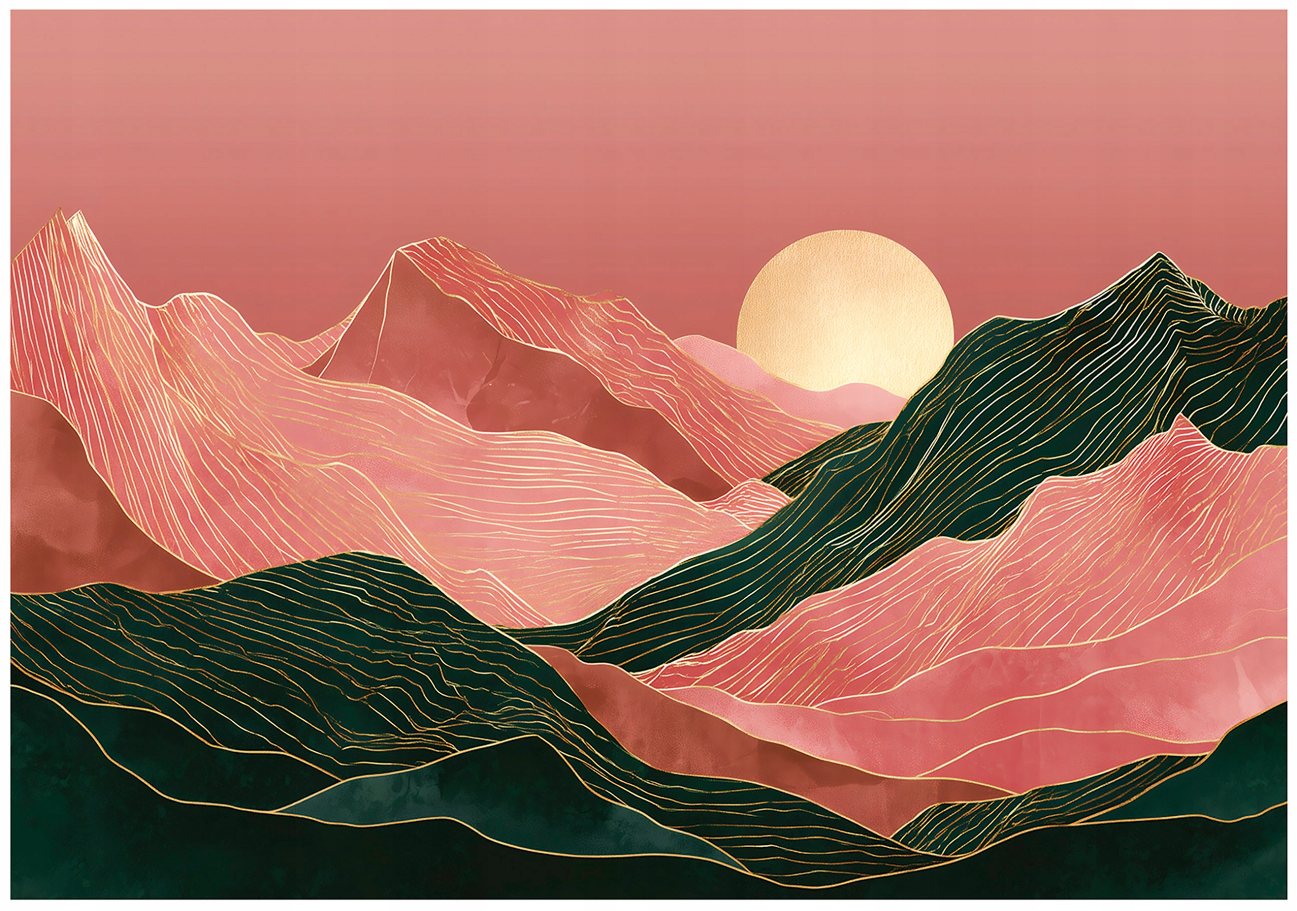 Art deco abstract landscape wall mural for bedroom or living room,