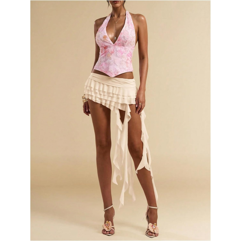 Women's Y2k Mesh Ruffle Layered Mini Skirt