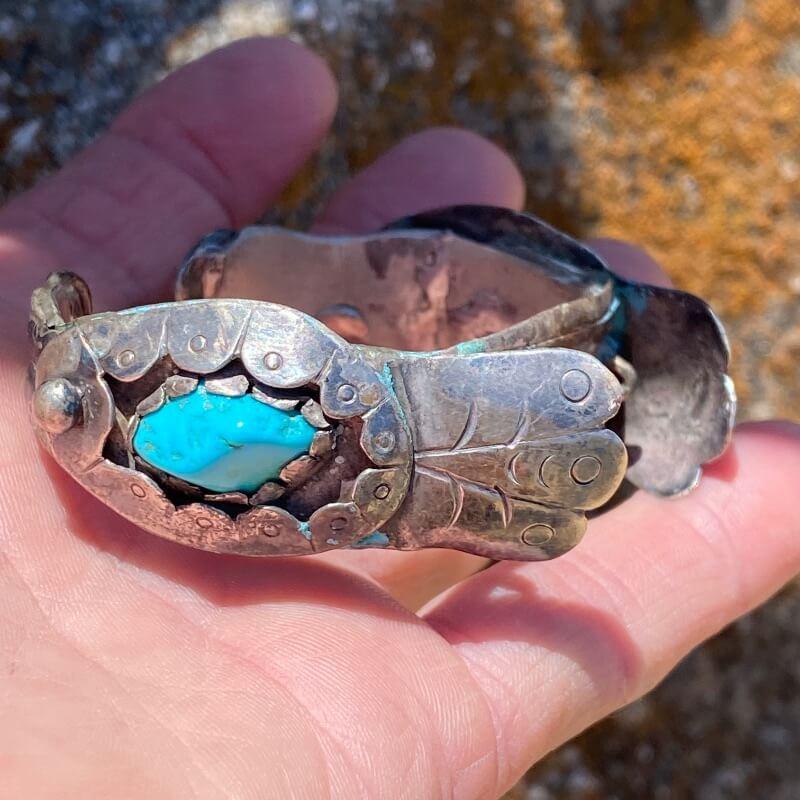 Primitive Grungy Turquoise Sterling Silver Watch Bracelet