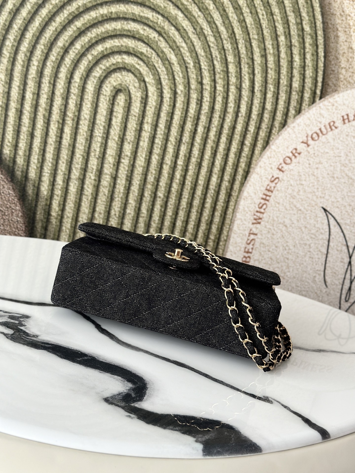 Black Denim Quilted Medium Classic Flap Bag with Gold Hardware - Mocuir