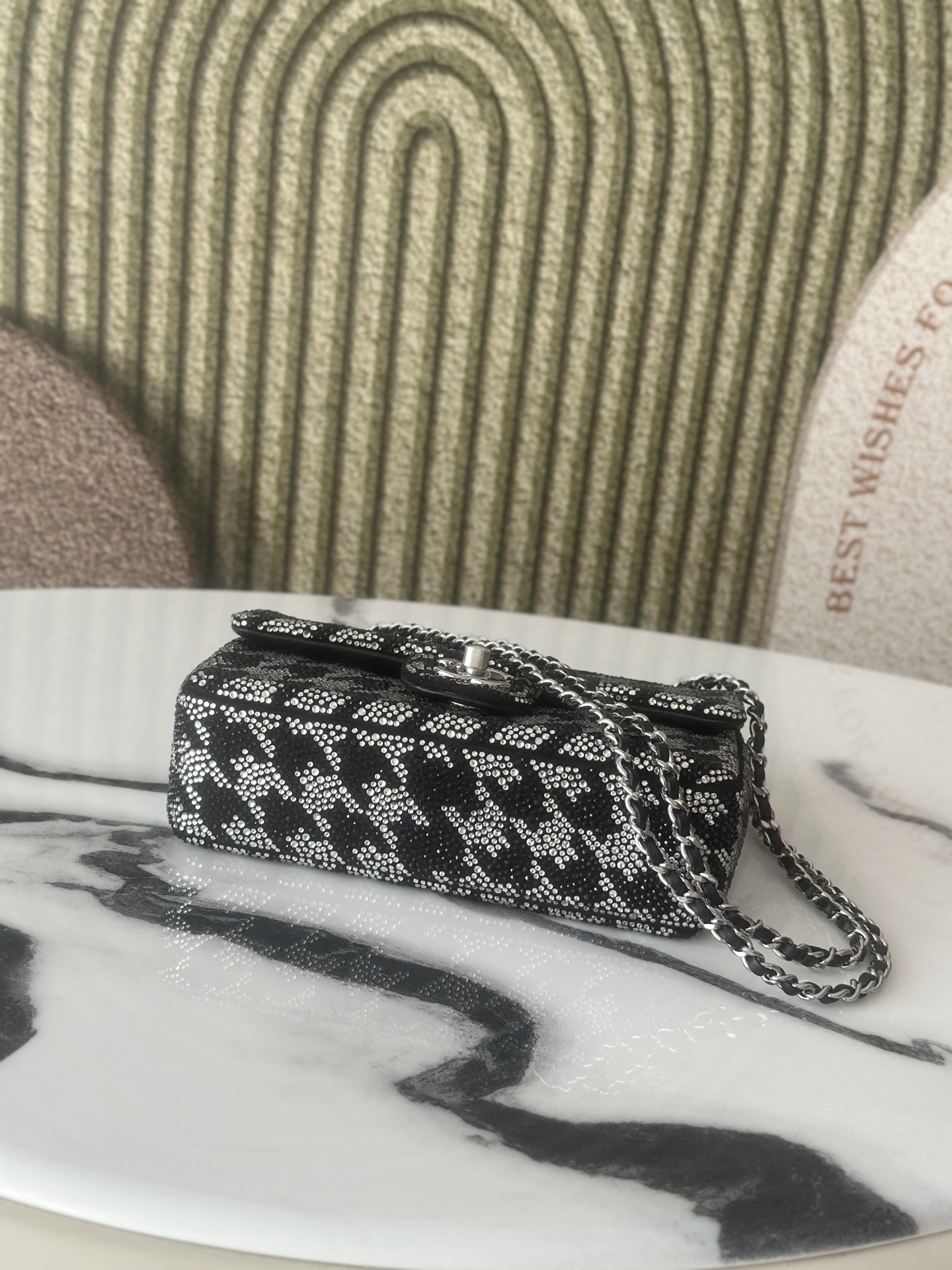 Limited Edition Black Strass Crystal Quilted Mini Classic Flap Bag with Silver-Tone Hardware - Mocuir