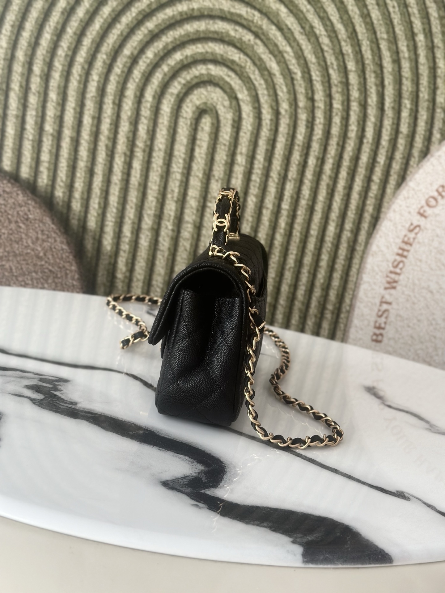 Classic Flap Mini with Top Handle in Black Quilted Caviar Leather with Gold-Tone Hardware - Mocuir