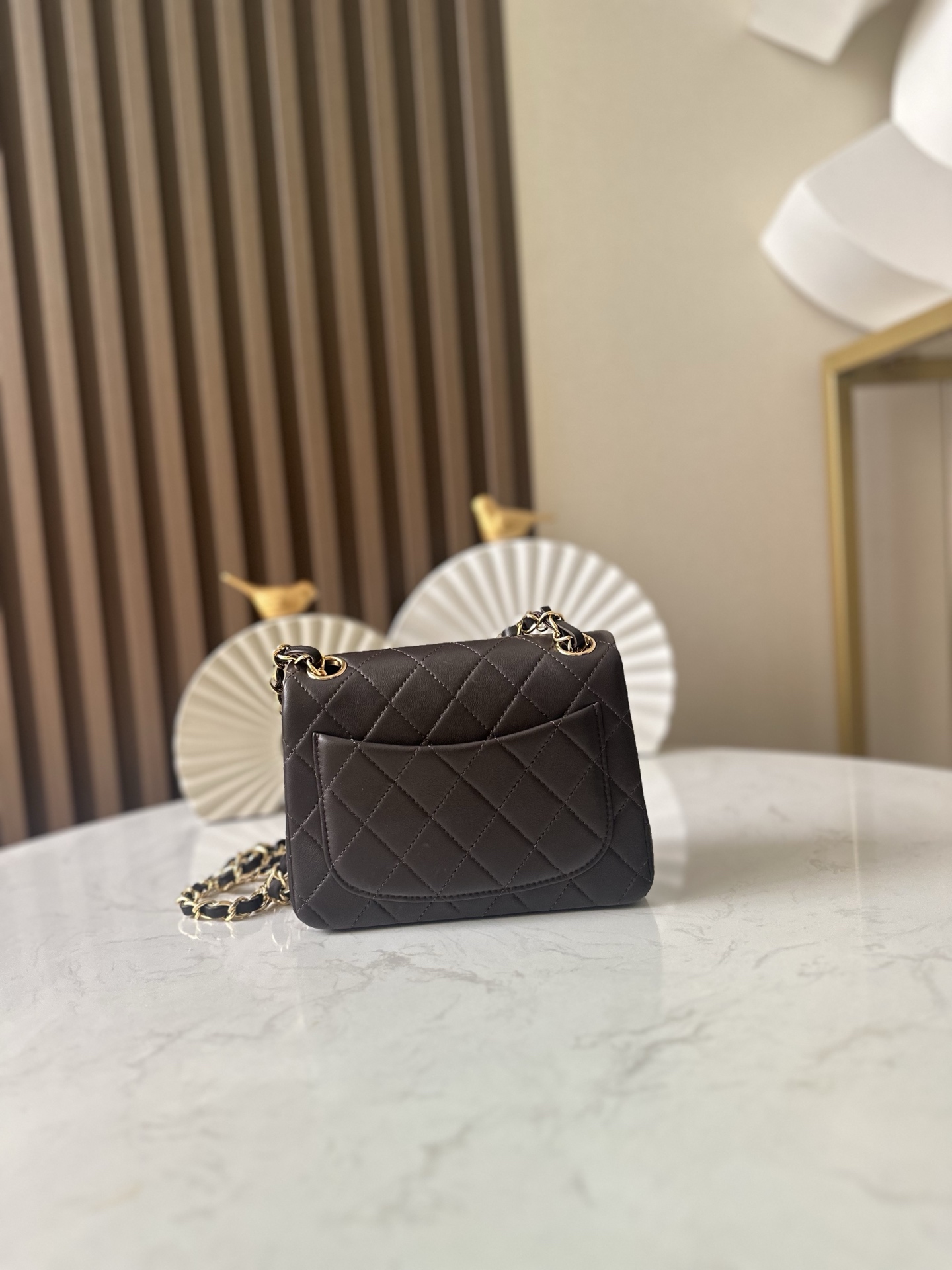 Dark Brown Lambskin Quilted Mini Classic Flap Bag with Gold Hardware - Mocuir
