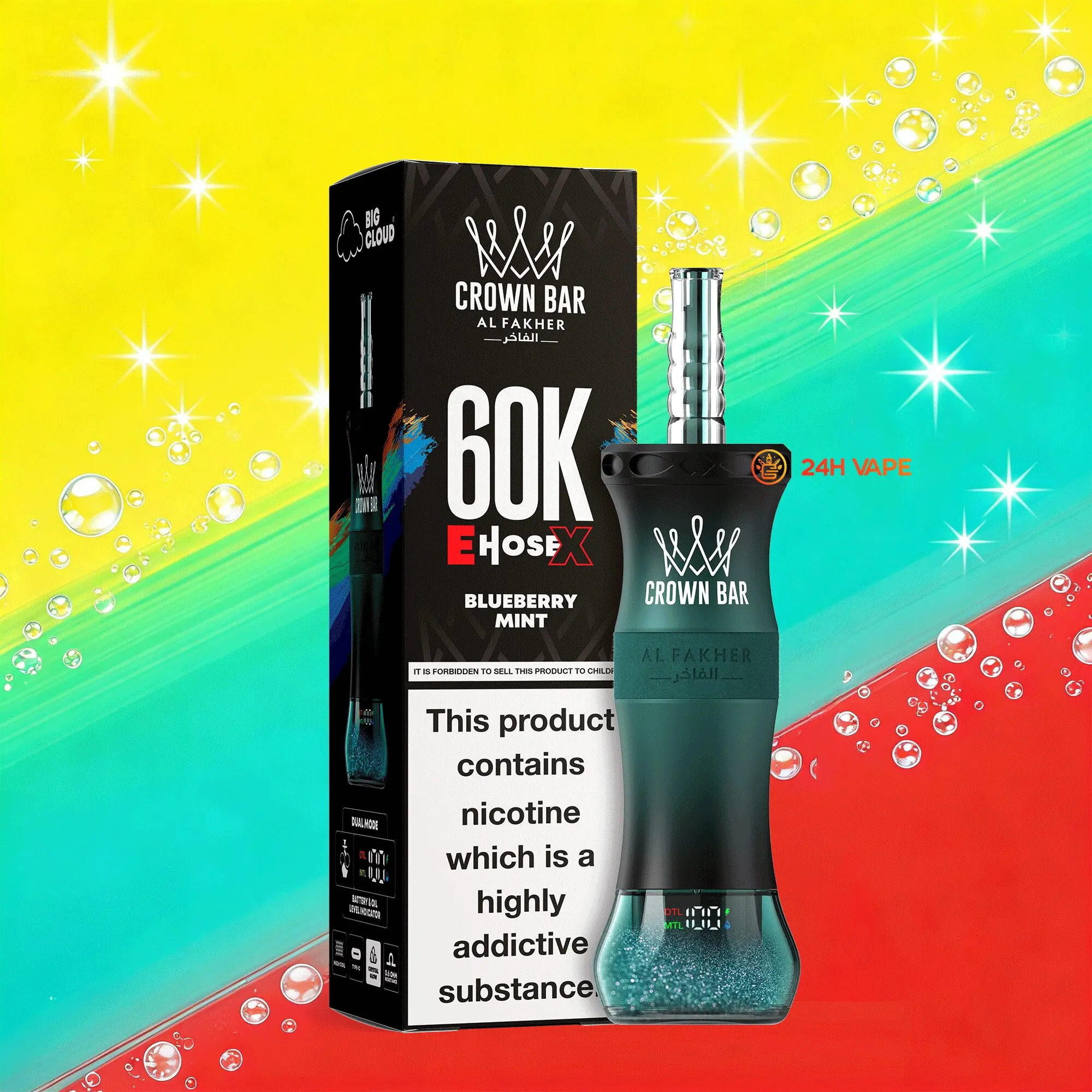 【Hot Sale🔥】Al Fakher Crown Bar E-Hose X 60k 60000 Puffs Dual Mode LCD Display Disposable Vape Pen