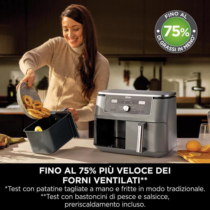 NINJA - Friggitrice ad aria AIR FRYER MAX DUALZONE 6-IN-1-Nero / Alluminio