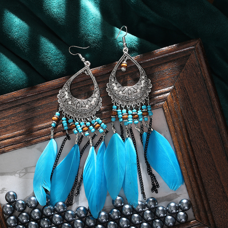 Ethnic Style Tassel Feather Earrings
