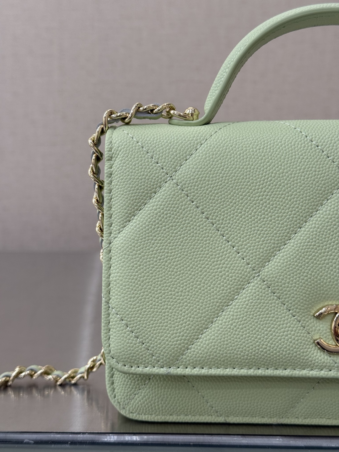 Classic Wallet On Chain with Top Handle（Light Teal） - Mocuir