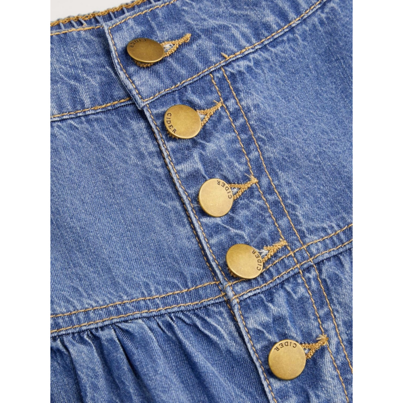 Women's Long Jean Denim Tiered Button