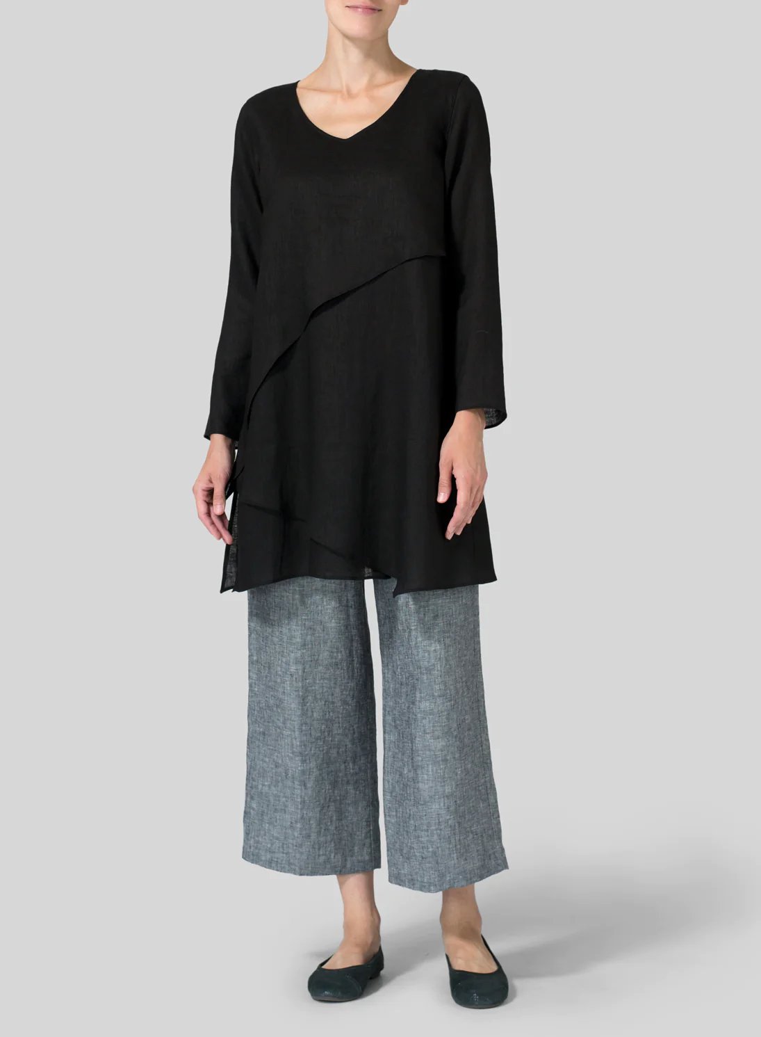 Womens Cotton Linen Irregular Layered Breathable Tunic