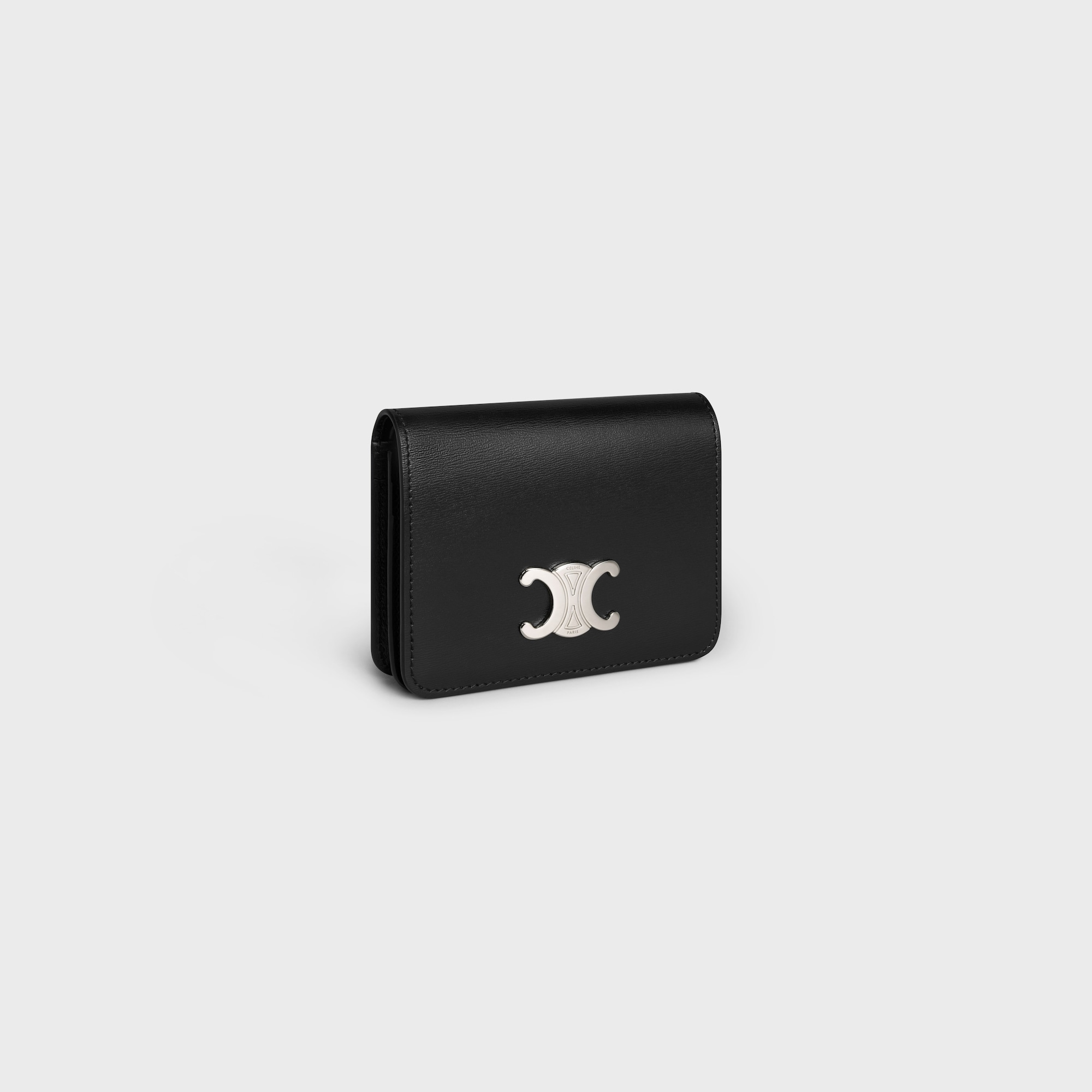 TRIOMPHE COMPACT WALLET IN SHINY CALFSKIN BLACK