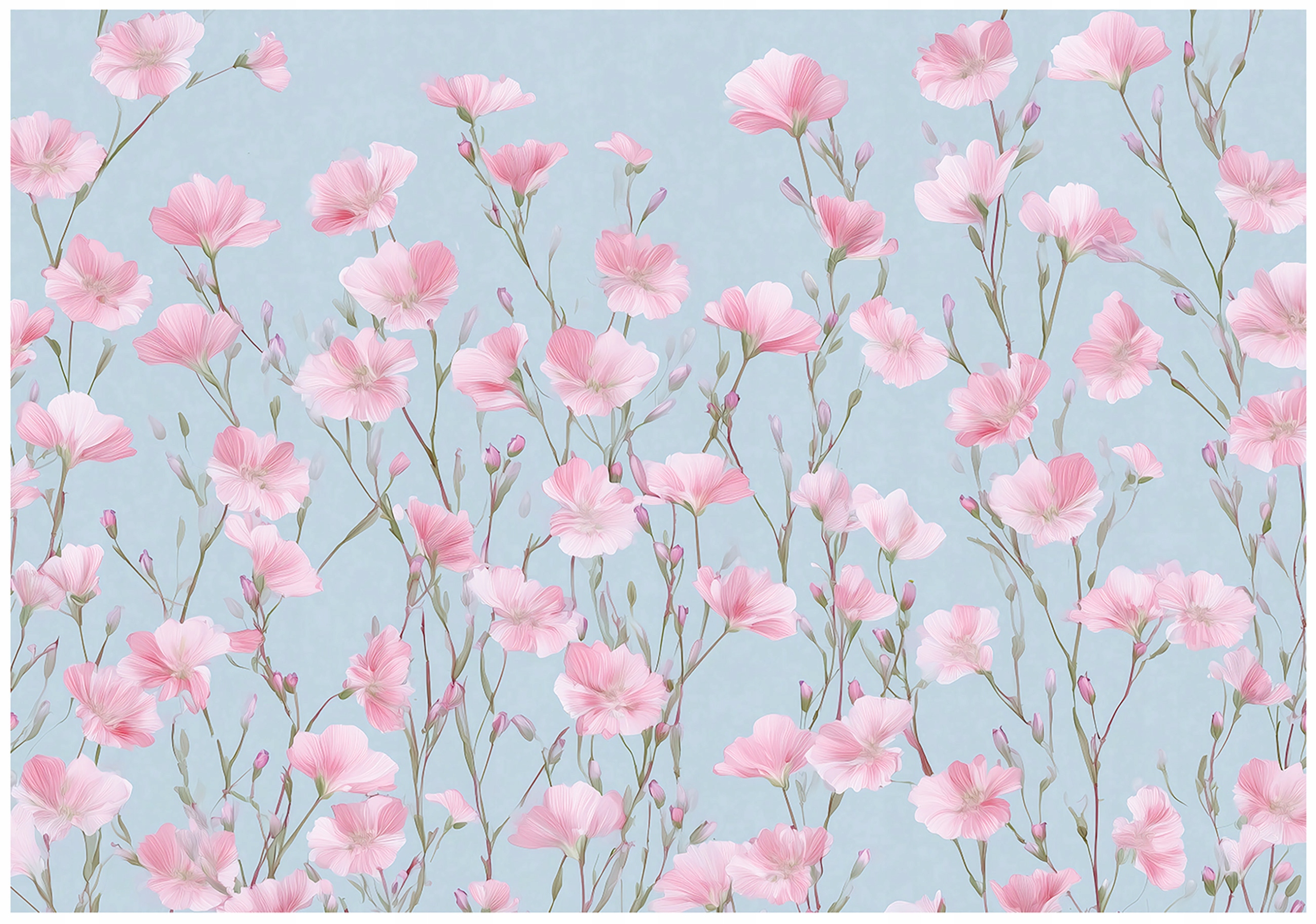 Pink flowers wall mural, meadow, bedroom, living room, non-woven wallpaper,