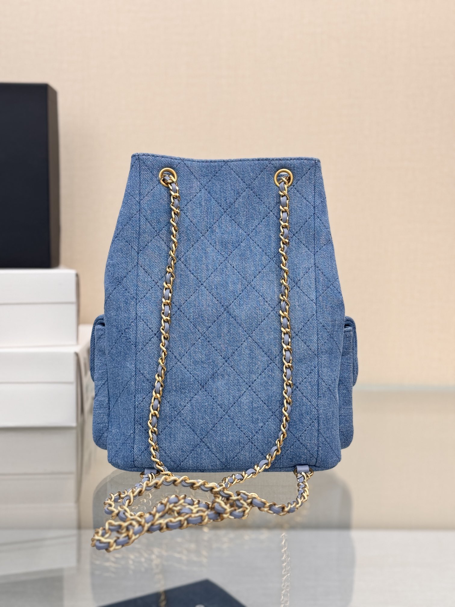 Drawstring Bucket Backpack（Light Denim Blue） - Mocuir