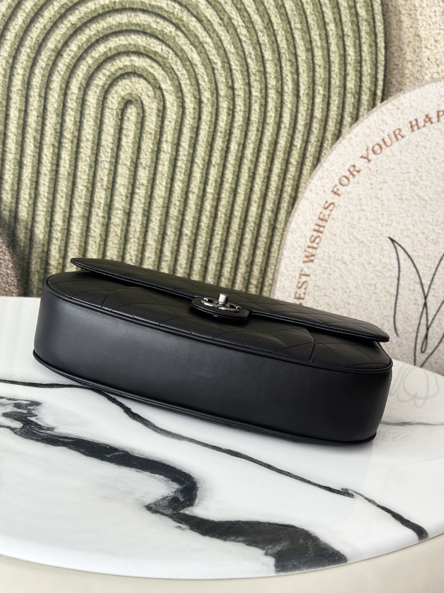 Black Calfskin Quilted Large Messenger Flap Bag with Ruthenium Hardware - Mocuir