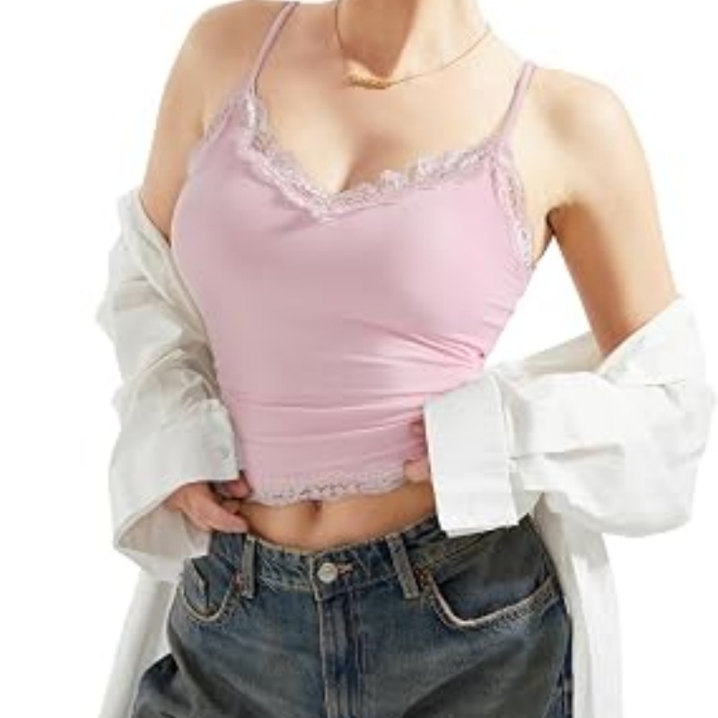 Women Padded Lace Double Lined Tank Tops Sexy V Neck Summer Going Out Top